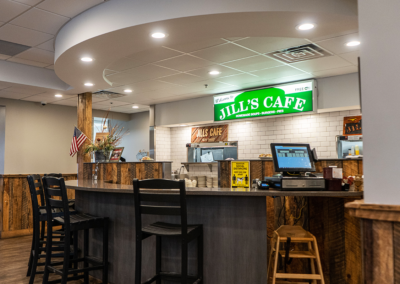 Semicircular diner style bar at Jill's Cafe