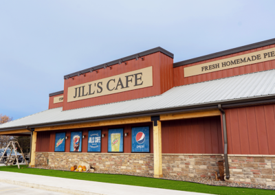 Exterior shot of Jill's cafe and signage